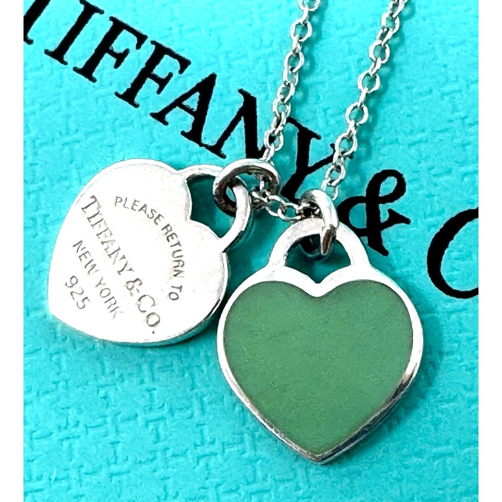 Authentic Tiffany & CO. Return To Enamel Blue Mini Double Heart Necklace.
